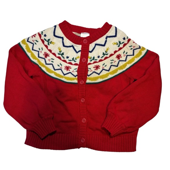 Other - Hanna Andersson Red Knit Cardigan with Patterned Yoke size 120cm / 6-7